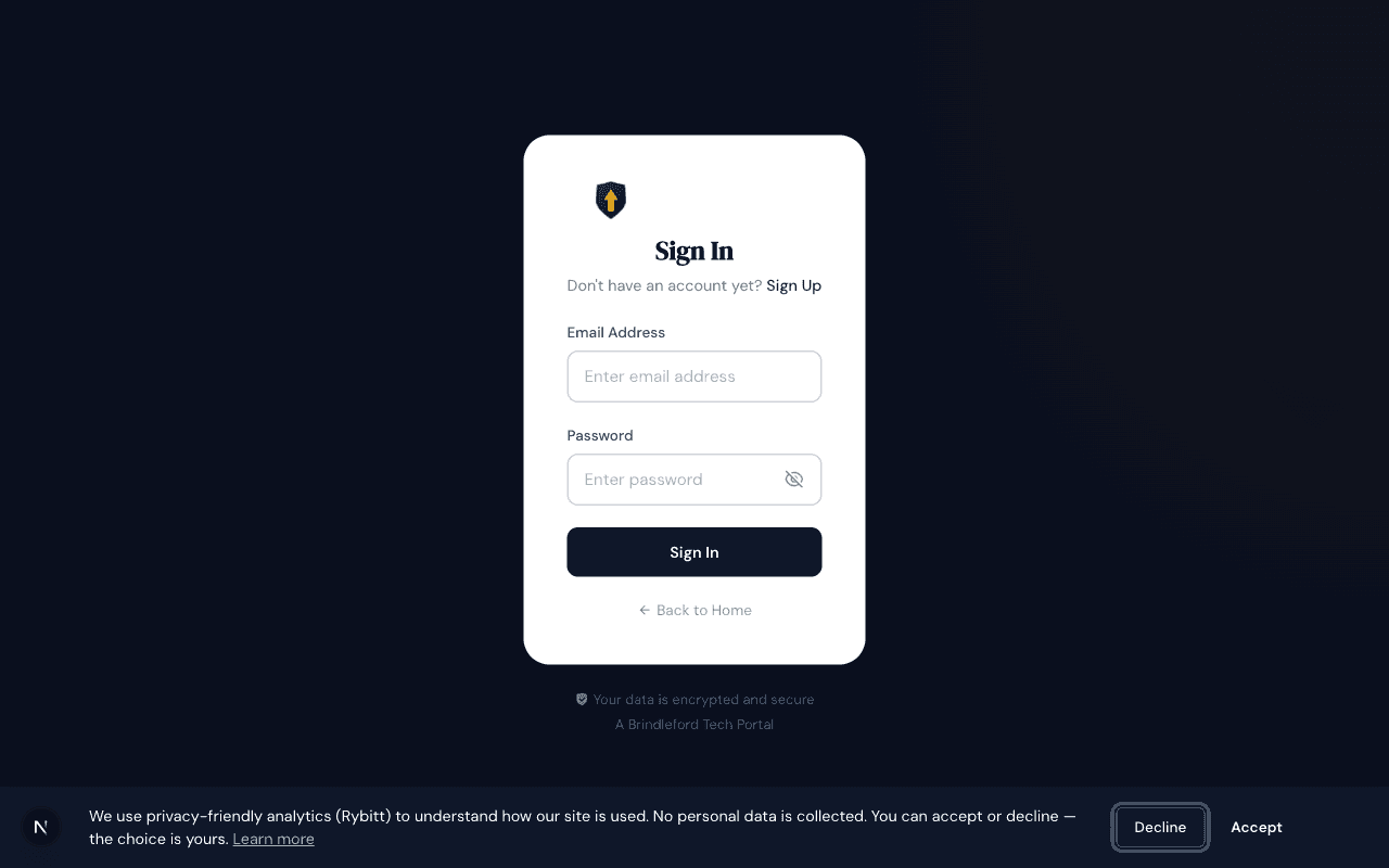 Login page with email and password fields